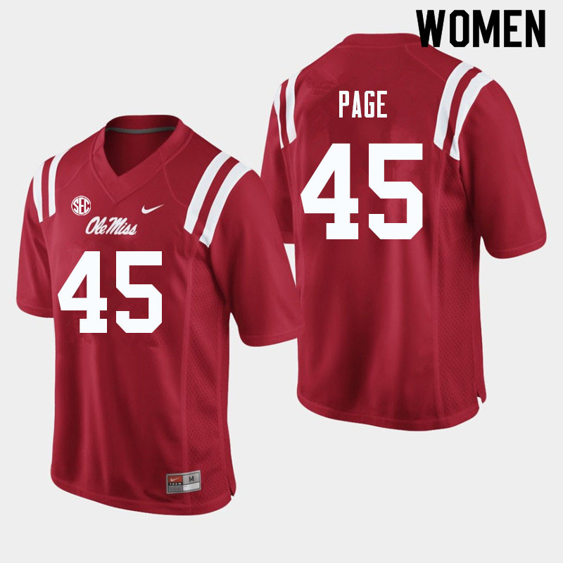 Fred Page Ole Miss Rebels NCAA Women's Red #45 Stitched Limited College Football Jersey QDG7858ZA